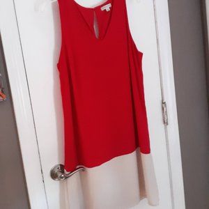Sleeveless V Neck Red & Cream Dress